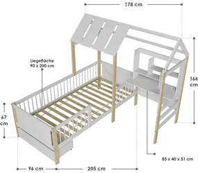 Juskys Yari gyermekágy 178x204x166 cm – fehér/természetes