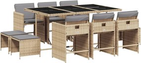 vidaXL 11részes vegyes bézs polyrattan kerti étkezőgarnitúra párnákkal