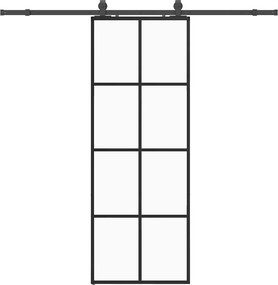 vidaXL fekete ESG üveg tolóajtó fémszerelvény-szettel 76x205 cm