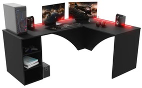 CARAMBOL sarok számítógépasztal + LED, 185x74x135, fekete, jobb