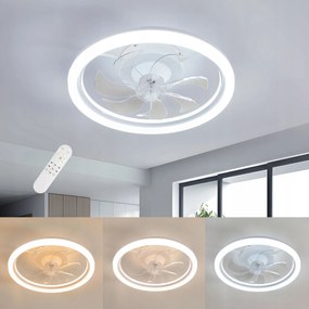 Fehér Mennyezeti Ventilátor Led Mennyezeti Lámpa Kerek Dimmerelhető Távirányító 36W