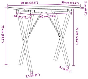 tömör fenyőfa és öntöttvas étkezőasztal X-vázzal 80x50x75 cm