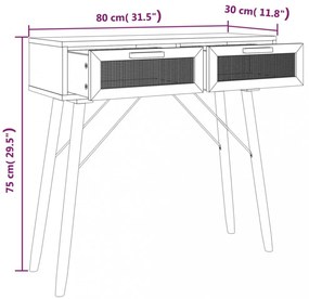 barna tömör fenyő és természetes rattan kisasztal 80x30x75 cm