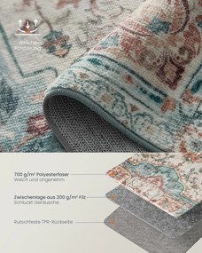 Vintage stílusú, gépben mosható szőnyeg 92 x 153, aqua blue