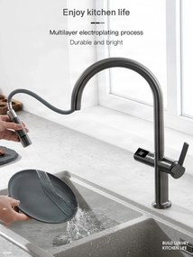 Konyhai csaptelep ELITE EDITION KSS1700 kihúzható zuhanyfejjel, LED-kijelzővel és érintésmentes érzékelővel, több színváltozatban — Króm — Igen