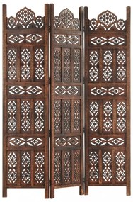 vidaXL 3-paneles barna mangófa kézzel faragott térelválasztó 120x165cm
