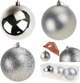 Ezüst Karácsonyfa Gömbök Karácsonyfa Gömb 10CM 3DB-OS Törhetetlen Gömb Szett