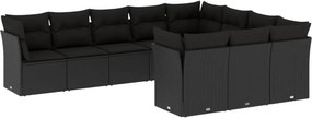 vidaXL 10 részes fekete polyrattan kerti ülőgarnitúra párnákkal