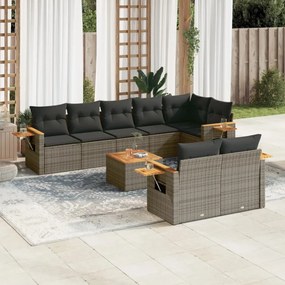 9-részes szürke polyrattan kerti ülőgarnitúra párnákkal