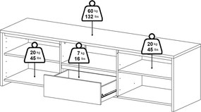 Fehér-natúr színű TV-állvány tölgyfa dekorral 179x52x48 cm Next – Tvilum
