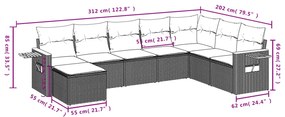8 részes fekete polyrattan kerti ülőgarnitúra párnával
