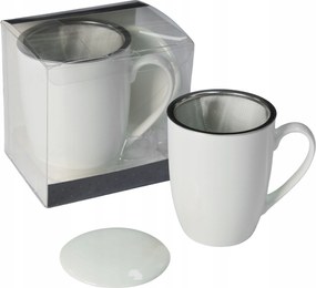 Porcelán teásbögre Livello fém teafőzővel 350 ml fehér