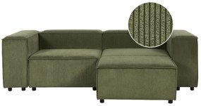 Kombinálható kétszemélyes zöld kordbársony kanapé ottománnal APRICA Beliani