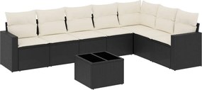 vidaXL 8 részes fekete polyrattan kerti ülőgarnitúra párnákkal