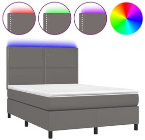 szürke műbőr rugós ágy matraccal és LED-del 140x200 cm