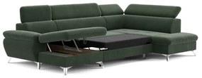 CATANIA jobbos zöld U-alakú sarokkanapé tárolóval, ággyá nyitható