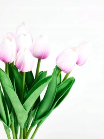 Szilikon Tulipán Művirág 34CM Fehér-lila Csokor 10 Db