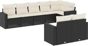 vidaXL 8 részes fekete polyrattan kerti ülőgarnitúra párnákkal