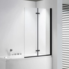 Stuxi Ravenna Black 100x140 összecsukható 2 szárnyú kádparaván 6 mm vastag vízlepergető biztonsági üveggel, fekete elemekkel