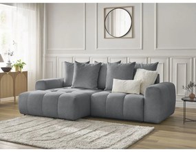 Szürke zsenília kinyitható-tárolóhelyes sarokkanapé (bal oldali-heverő résszel) Roxelane – Bobochic Paris