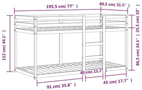 viaszbarna tömör fenyőfa emeletes ágy 75 x 190 cm