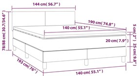 sötétkék bársony rugós és LED-es ágy matraccal 140x190 cm