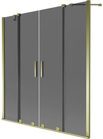 Mexen Velar Duo, 2 szárnyas eltolható kádparaván 150 x 150 cm, 8mm szürke üveg, arany fényes, 896-150-000-42-50