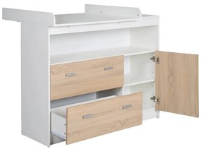 Fehér-natúr színű alacsony gyerek komód pelenkázó feltéttel tölgyfa dekorral 117x98 cm Gabriella – Roba