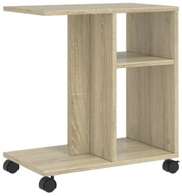sonoma tölgy színű szerelt fa kisasztal kerekekkel 50x35x55 cm