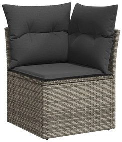 11 darabos Kerti Sofa Szett Párnákkal Szürke Poli Rattan Akácia, 2 személyes Kerti Sofa Tárolóval és Párnákkal Szürke Poli Rattan, 3 darabos Kerti Étkező Szett Párnákkal Szürke Poli Rattan Akácia