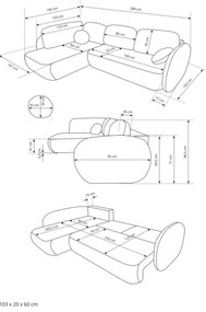 OLBIA balos, L-alakú kinyitható sarokkanapé tárolóval, bézs