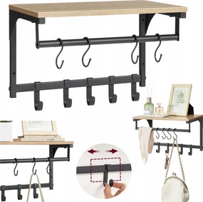 Fali akasztó polccal 9 akasztóval, ruhatartó polc 40cm Sonoma Loft Tölgy