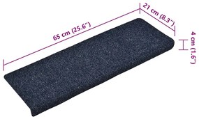 15 db öntapadós lépcsőszőnyeg, kék, téglalap alakú széllel, 65 x 21 x 4 cm
