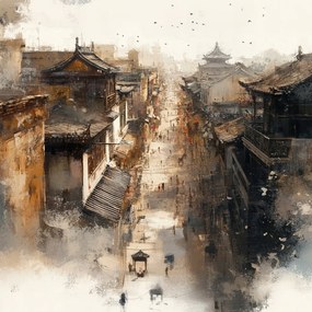 Vászonkép Canvas Város Hagyomány Utca Ázsia Házak Nyüzsgés Emberek 80x80