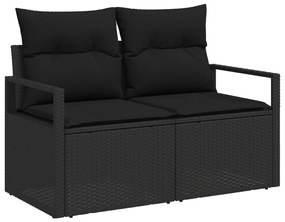 7 darabos kertiszék szett párnákkal fekete poli rattan, 2 személyes kertiszék párnákkal fekete poli rattan