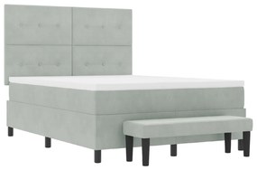 Boxspringágy matraccal és paddal Világosszürke 140x190 cm Bársony