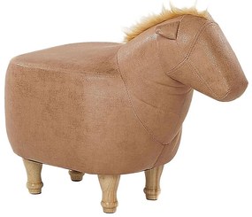 Homokbézs műbőr állatos puff 33 x 50 cm HORSE Beliani