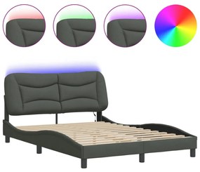 sötétszürke szövet ágykeret LED-es matrac nélkül 140x200 cm