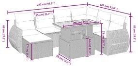 8 részes szürke polyrattan kerti ülőgarnitúra párnákkal