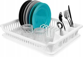 Edényszárító Álló Csepegtető Evőeszköztartó Tálcával Fehér Nagy