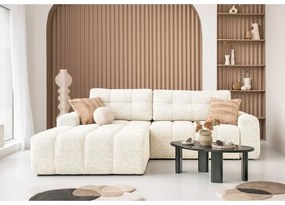 Krémszínű kinyitható tárolóhelyes moduláris sarokkanapé (bal oldali) Lulu – Miuform