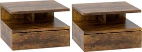 HOMCOM 2 db Fali Hálószobai Éjjeliszekrény, Modern Éjjeliszekrény, Fiókkal és Tetején Polccal, 35x32x22.5cm, Rusztikus Barna | Aosom