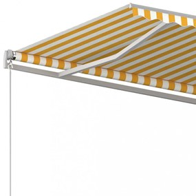sárga és fehér automata napellenző póznákkal 4,5 x 3 m