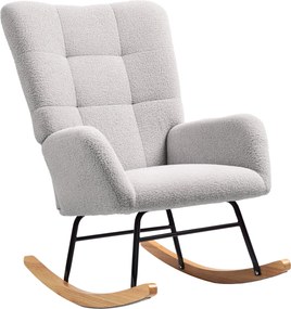 HOMCOM Hintaszék, Hintázó Karosszék Karfával, Teddy Plüss Hatás, Pihenő Karosszék Fa Futókkal, Hintázó Székápoló Szék a Hálószobába és a Nappaliba, Vi