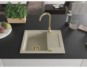 Mexen Enzo, gránit mosogató 576x465x174 mm, 1 kamrás, bézs, arany szifonnal, 6506571005-69-G