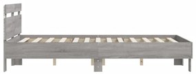 szürke sonoma színű ágykeret fejtámlával és LED-del 120x190 cm