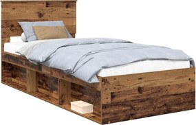 vidaXL Ágykeret fejtámlával Öreg fa 90 x 200 cm Tömör fenyőfa