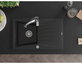 Mexen Cesar, 1 kamrás gránit mosogató 775x470x190 mm és Aster mosogató csaptelep, fekete, 6514-77-73450-07