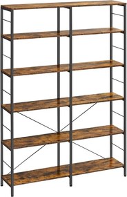 6 szintes könyvespolc, magas tárolópolc, 30 x 120 x 170 cm, barna és fekete