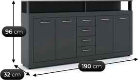 BLAGO komód 190 cm antracit